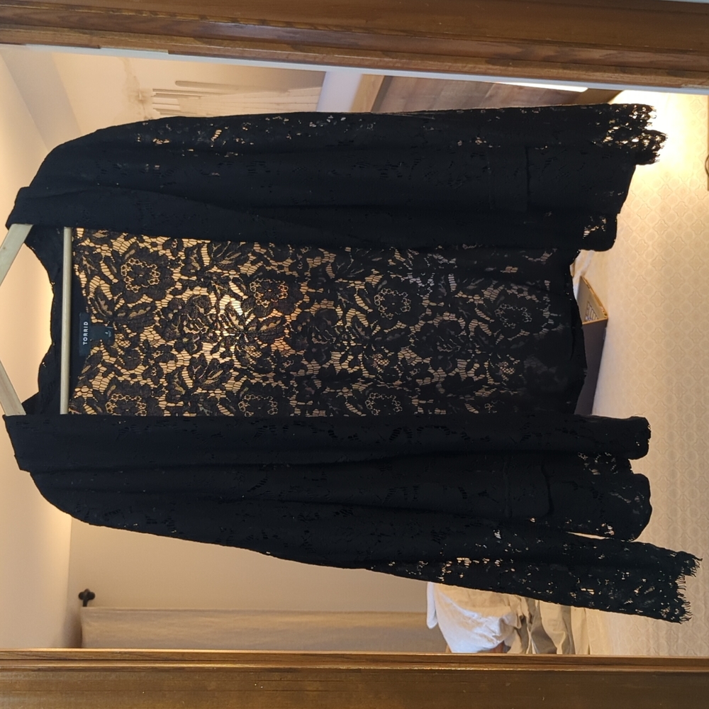 Torrid blazer, black, crochet detail, like new